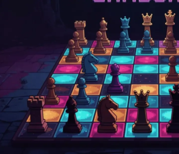 Retro plansza Gambonanza z pikselową grafiką i świecącymi polami